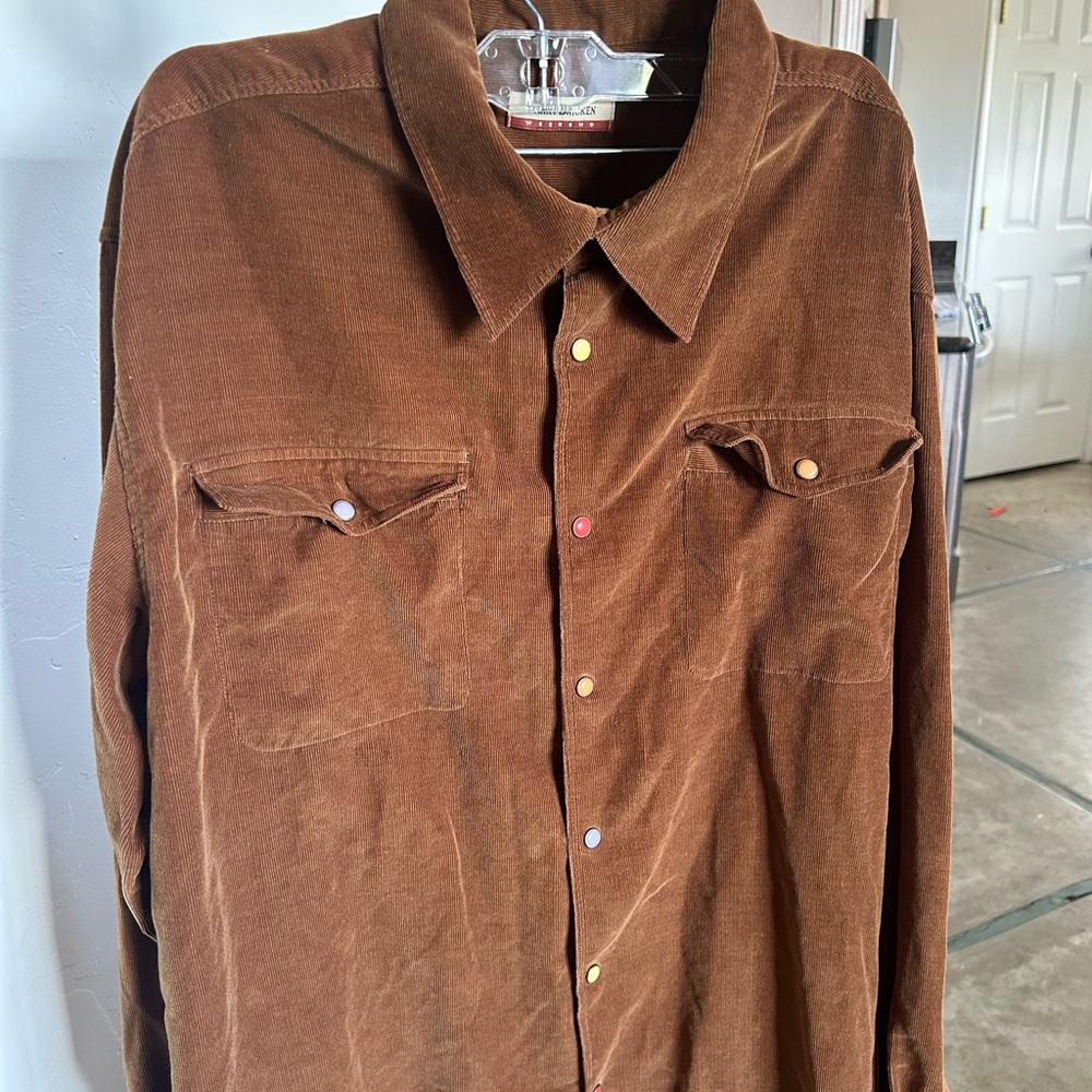 Vintage 90s Barry Bricken Corduroy Western Shirt w/ Rainbow Snaps